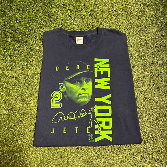 New York Derek Jeter Face Navy Tee Size 2XL USED V13248