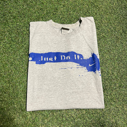 Y2K Nike Paint Swoosh Grey Tee Size Large USED v15091