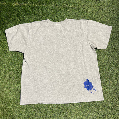 Y2K Nike Paint Swoosh Grey Tee Size Large USED v15091