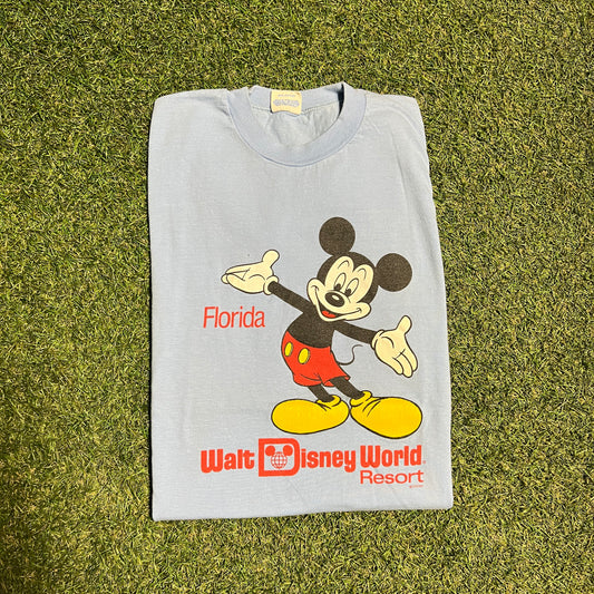 1980s Mickey Mouse Florida Blue Tee Size Medium USED v15094