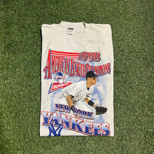 Tultex Tag1998 American League Champions New York Yankees Derek Jeter Grey Tee Size Large USED v14152