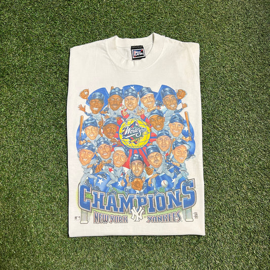 Pro Player 1998 World Series Champs New York Yankees Cartoon Heads White Tee Size XL USED v14138