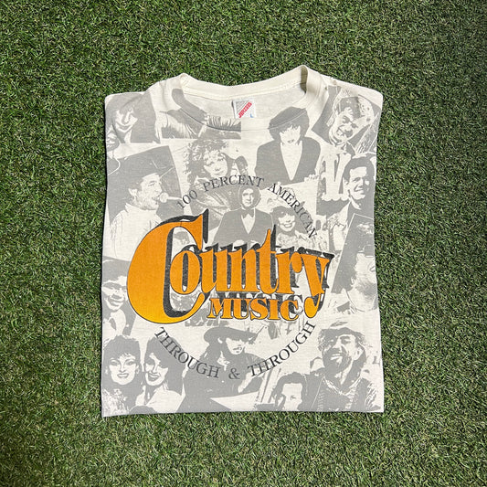 100 Percent American Country Music All Over Graphic Tee Size Large USED v6165