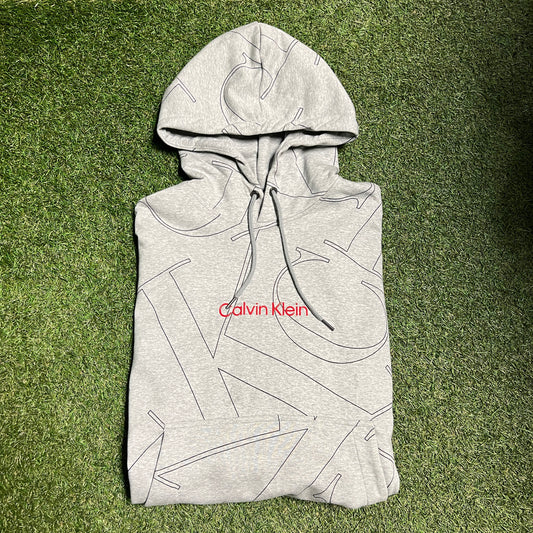 Calvin Klein All Over Print Grey Hoodie Size Large NEW v12662