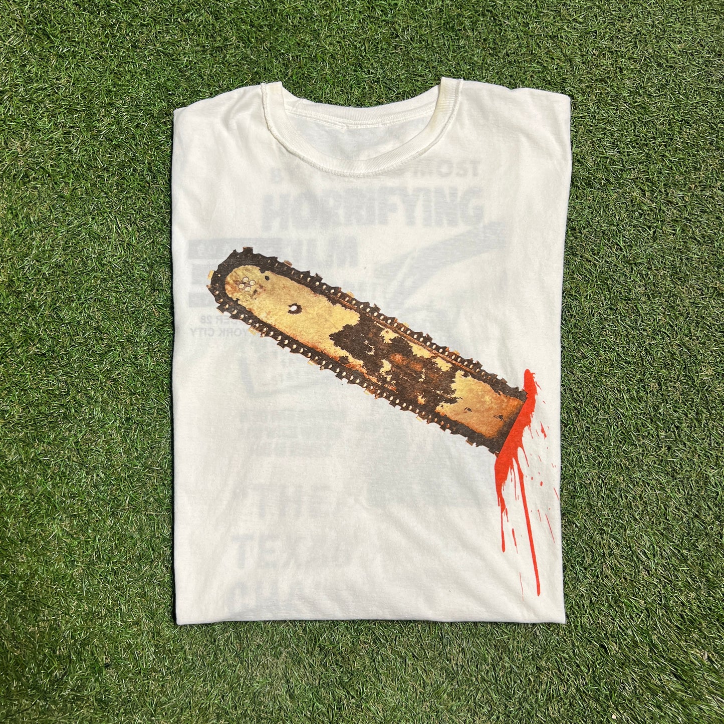 Travis Scott Texas Chainsaw Mass NYC White Reversible Tee Size XL USED x2045