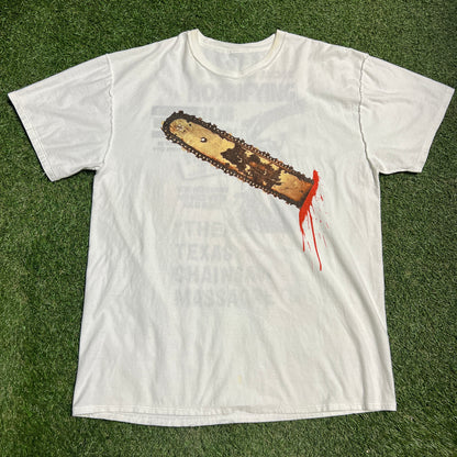 Travis Scott Texas Chainsaw Mass NYC White Reversible Tee Size XL USED x2045