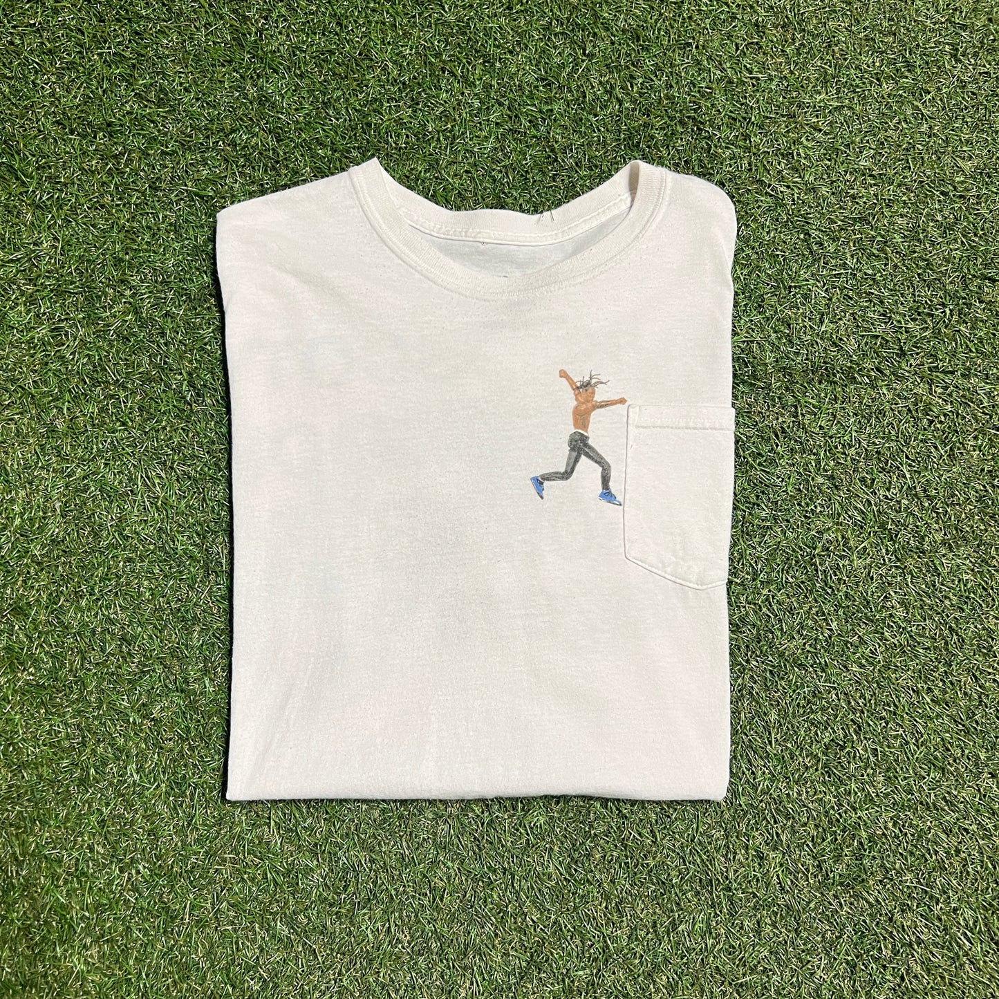 Travis Scott Virgil Abloh Astroworld Pocket Tee White Travis Action Figure Size XL USED x9840