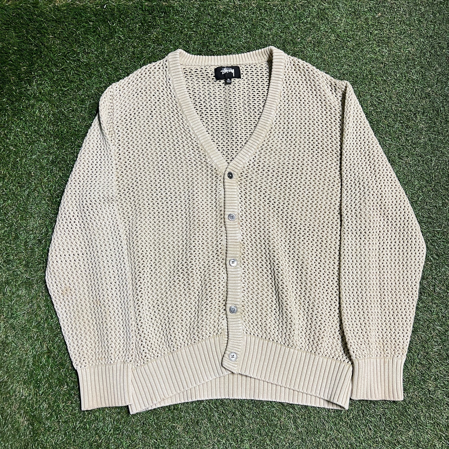 Stussy Loose Tan Cardigan Size XL USED x11143