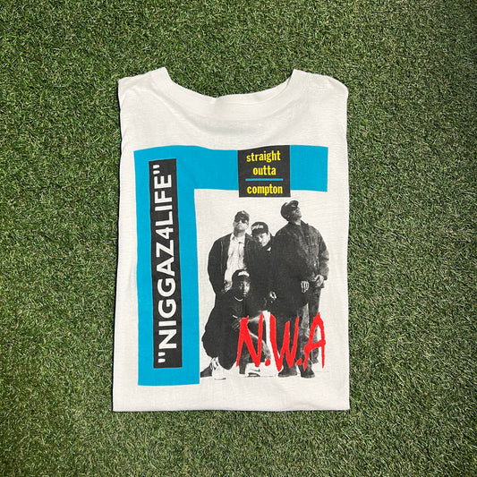 Straight Outta Compton NWA Tee White/Blue Size XL USED v5639