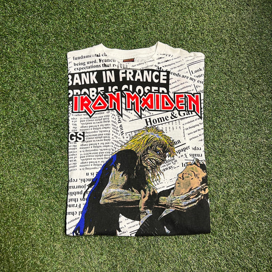 Iron maiden newspaper tee white brockum tag Size large USED v11585