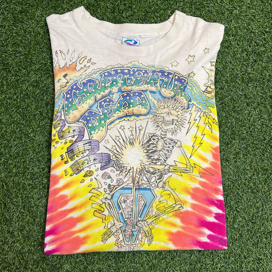 Grateful Dead Skeleton Holding Lightning Tie Dye 1992 Tee Size XL USED v7996