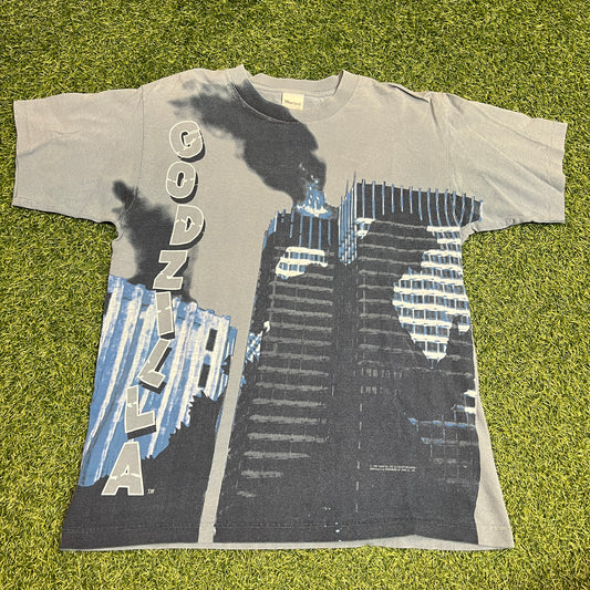 Godzilla 1997 Burning Building Tee Size Large USED v5830