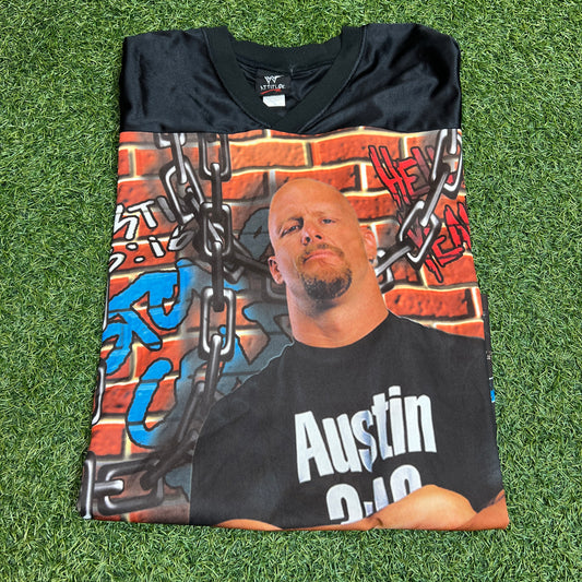 WWF 1990s Stone Cold full print Jersey Tee Size XL USED v4218