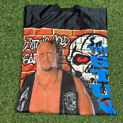 WWF 1990s Stone Cold full print Jersey Tee Size XL USED v4218