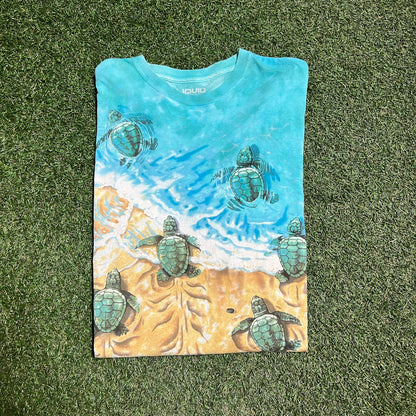 Liquid Blue Sea turtles Beach Tee SZ 2XL USED v8577