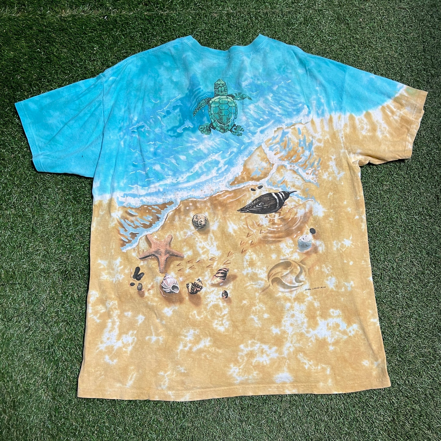 Liquid Blue Sea turtles Beach Tee SZ 2XL USED v8577