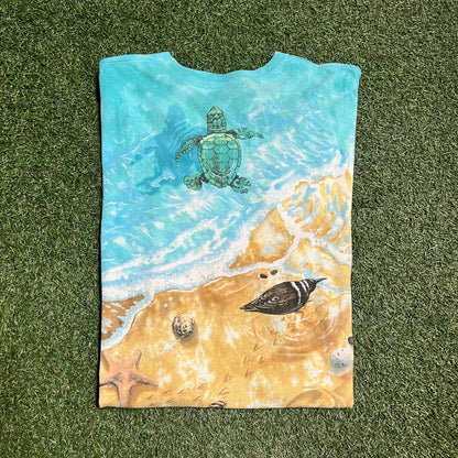 Liquid Blue Sea turtles Beach Tee SZ 2XL USED v8577