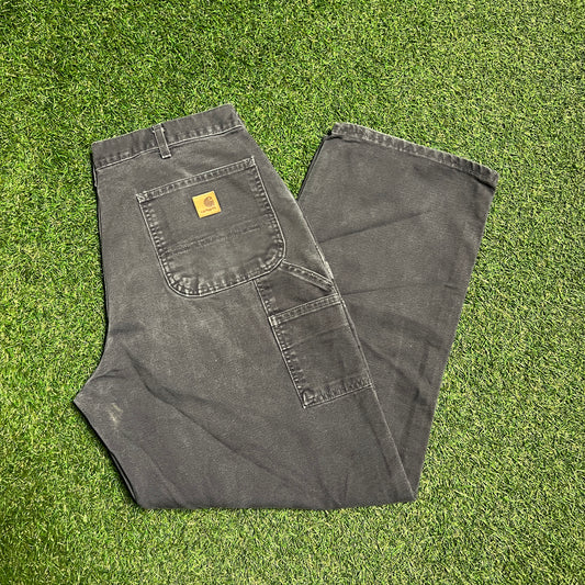 Carhartt Washed Dark Grey Dungaree Worker Pants Size 36x32 USED v10843