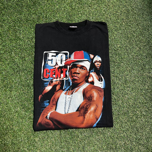 50 Cent G-Unit Rap Style Black Tee DRYROT Size Large USED v14134