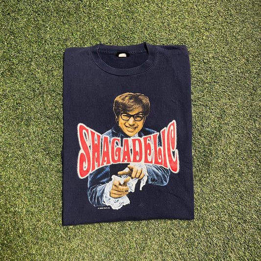 1996 Austin Powers Shagadelic Navy Tee Size Large USED v14135