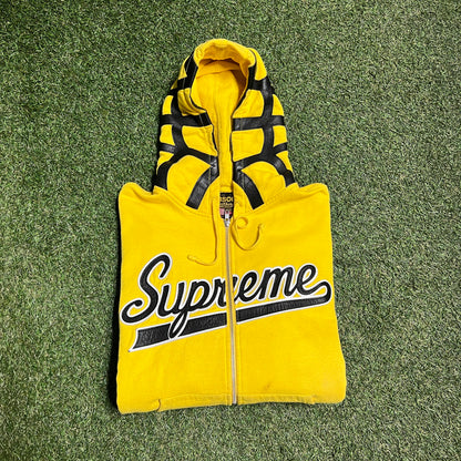 Supreme SS21 Vanson Leathers Spider Web Zip Up Hooded Sweatshirt yellow Size Small USED x11659