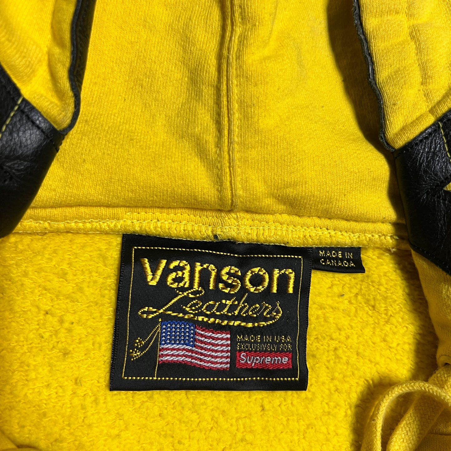 Supreme SS21 Vanson Leathers Spider Web Zip Up Hooded Sweatshirt yellow Size Small USED x11659