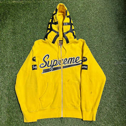 Supreme SS21 Vanson Leathers Spider Web Zip Up Hooded Sweatshirt yellow Size Small USED x11659