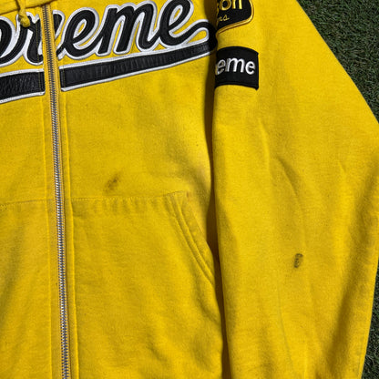 Supreme SS21 Vanson Leathers Spider Web Zip Up Hooded Sweatshirt yellow Size Small USED x11659