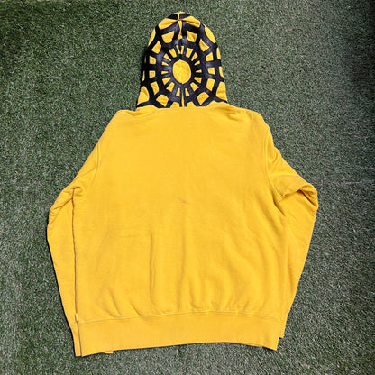 Supreme SS21 Vanson Leathers Spider Web Zip Up Hooded Sweatshirt yellow Size Small USED x11659