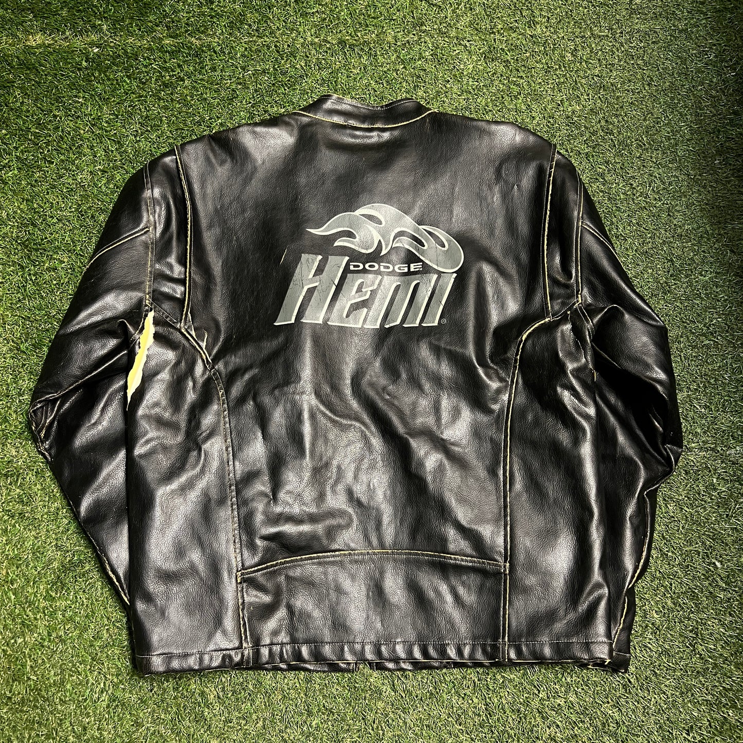 Dodge Hemi Black Leather Jacket Size XXL USED v14190