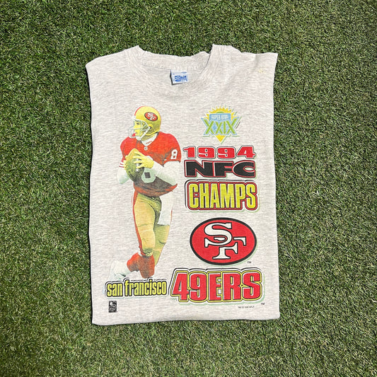1994 NFC Champs 49ers Steve Young Grey Tee Size XL USED v13549
