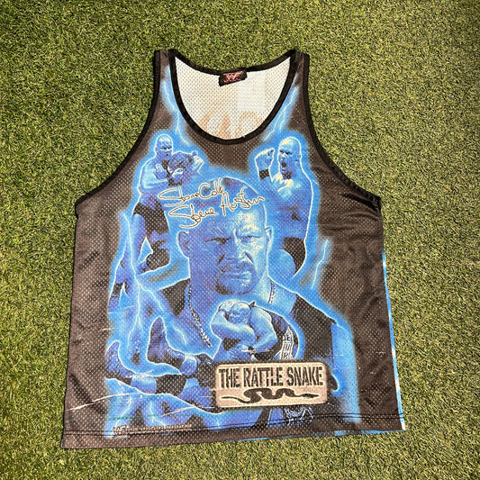 Stone Cold 1999 Blue Full Print Jersey Size Medium USED v5255