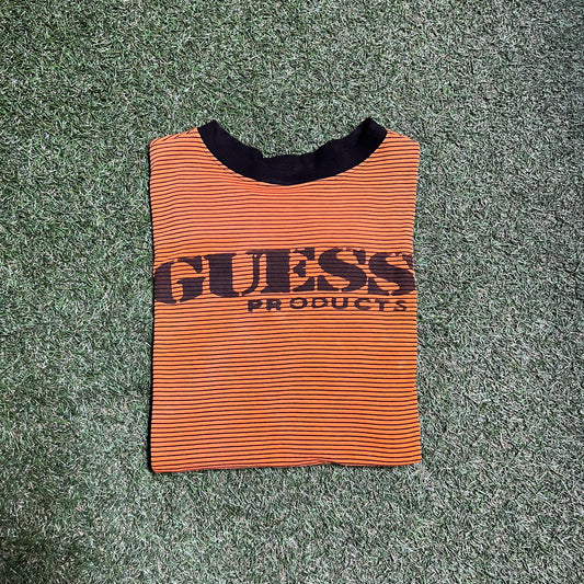 Guess Products Orange & Black Stripped Tee Size Small USED v5455