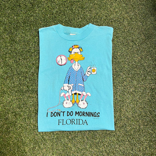 1988 Dont Do Mornings Florida Blue Duck Tee Size Medium USED v13577