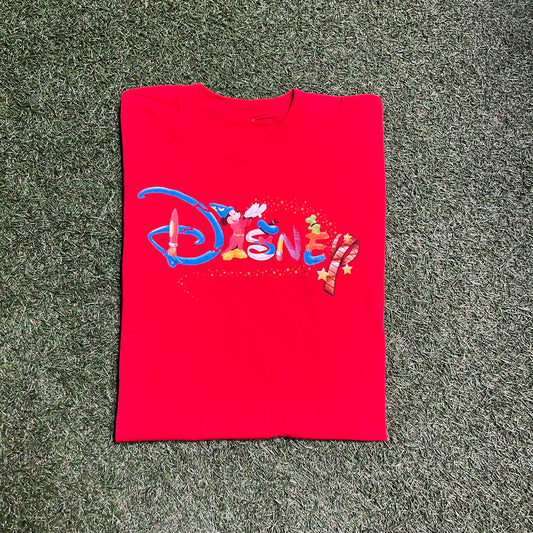 Disney Mickey Mouse painted logo red tee Size Small USED v11966