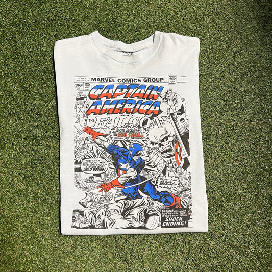 Marvel Captain America Comic Book Cover Light Blue Tee Size Large USED v13507