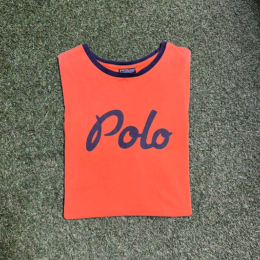 1990's Polo Sport Center Logo Orange Tee Size XL USED v12868