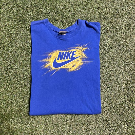 1990's Nike Center Logo Blue Tee Size XXL USED v12870