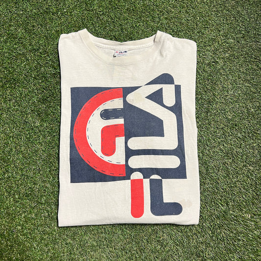 1990's Fila Logo White Tee Size XXL USED v12862