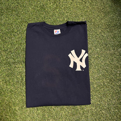 Yankees jeter 2 tee navy majestic tag Size XXL USED v12958