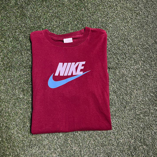 Nike Vintage Blue Check Burgundy Tee Size XL USED