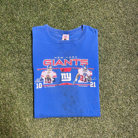 2000's New York Giants Eli Manning & Tiki Barber Blue Tee Size XL Used v12086