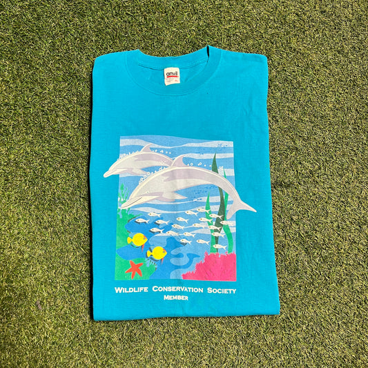 2000s Wildlife Conservation Society Member Dolphin Blue Tee Size XL USED V12746