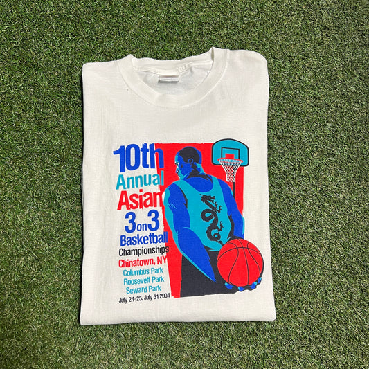 Asian 3 on 3 Basketball Champs 2004 White Tee Size XL USED v11970