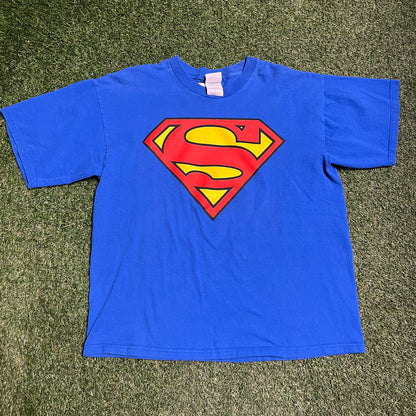 Superman Classic Middle Logo Tee Blue/Red Size XL Used V6512