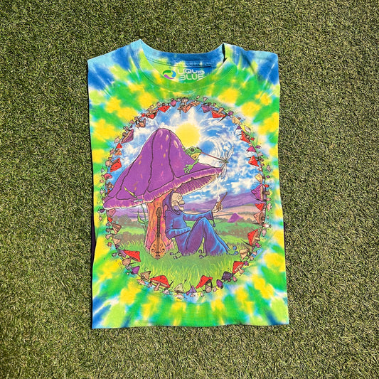 2000 liquid Blue Mushroom Reaper Tie Dye Tee Size Large USED v13188