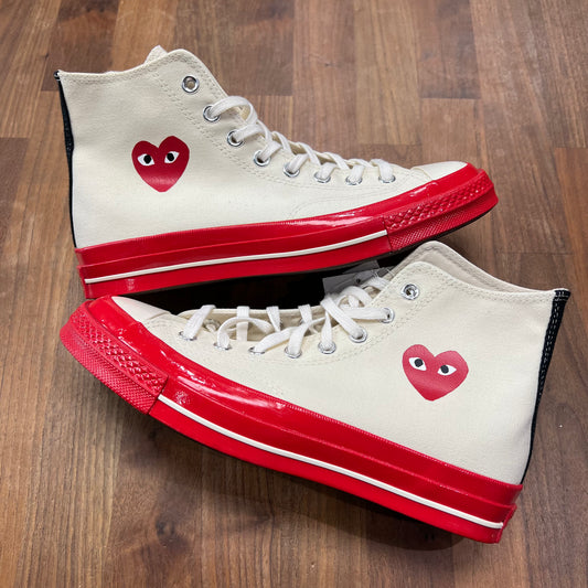 Converse x CDG All Star High Egret Red Midsole Size 8 NEW s16302