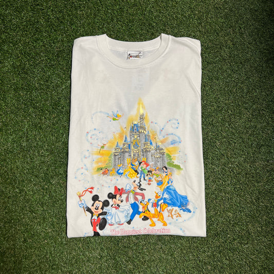 90's Walt Disney World White Glitter Tee Size Large USED v13200