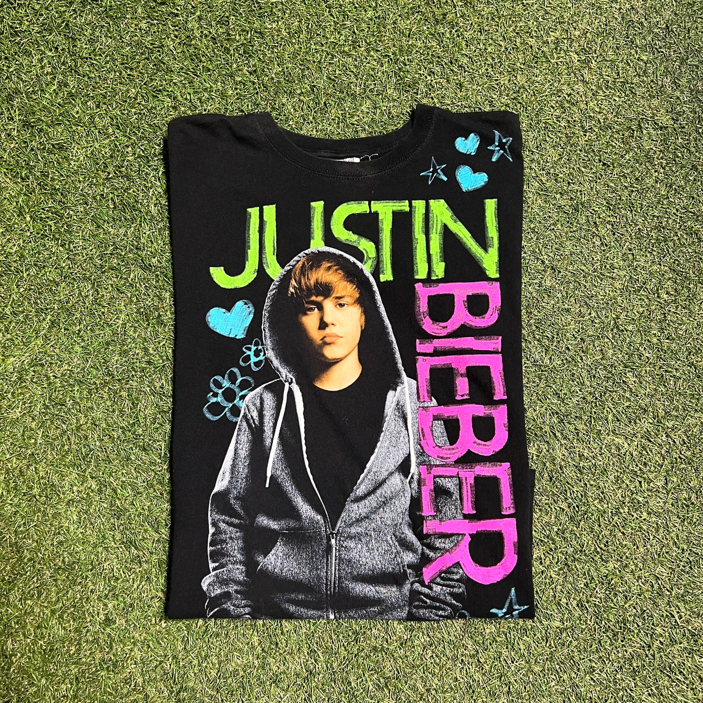 Y2K Justin Bieber Tour Tee Size Large USED v13376