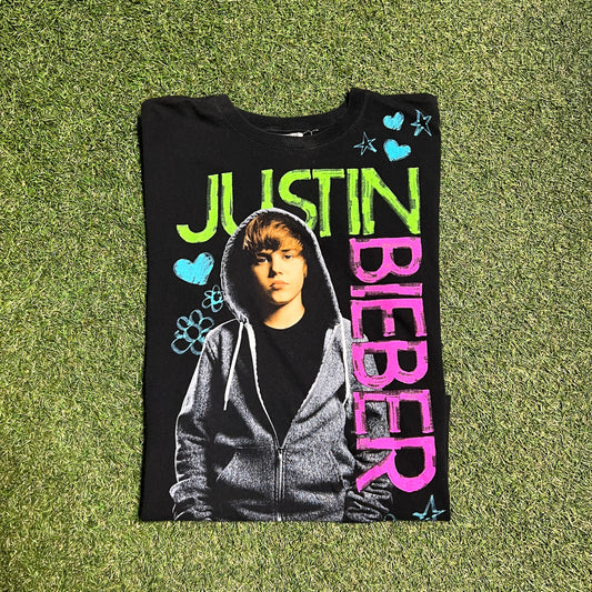 Y2K Justin Bieber Tour Tee Size Large USED v13376